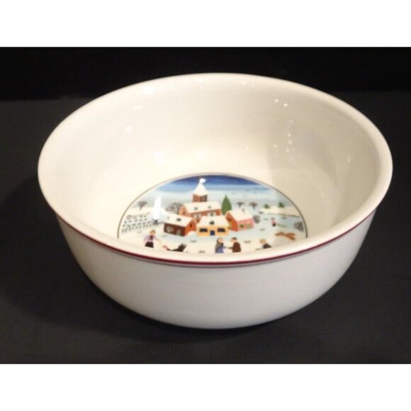 Villeroy & Boch Naif Christmas Village Laplau Cereal Salad Soup Bowls Set Of 4 - Picture 4 of 5